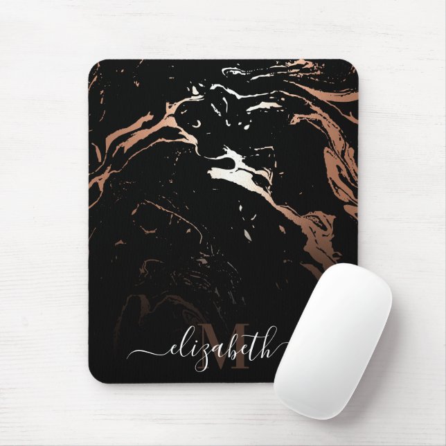 Mousepad Mármore preto rosa Dourado (Com mouse)