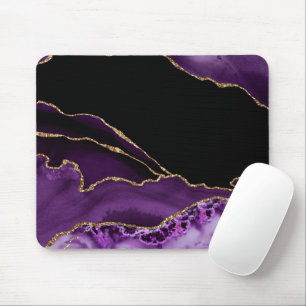 Mousepad Mármore Preto Violeta Ágata Glamour Escuro Dourado