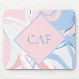 Mousepad Mármore Remoinho Azul Branco Rosa Monograma
