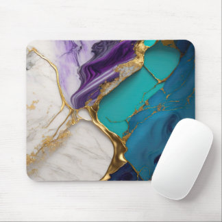 Mousepad Mármore Royal Teal e Âmexita com Veias Douradas