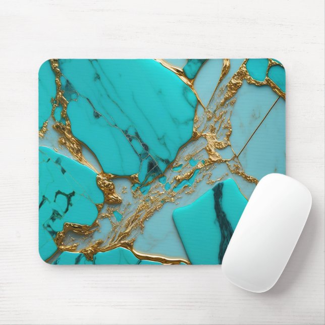 Mousepad Mármore Turquesa com Veias Douradas (Com mouse)