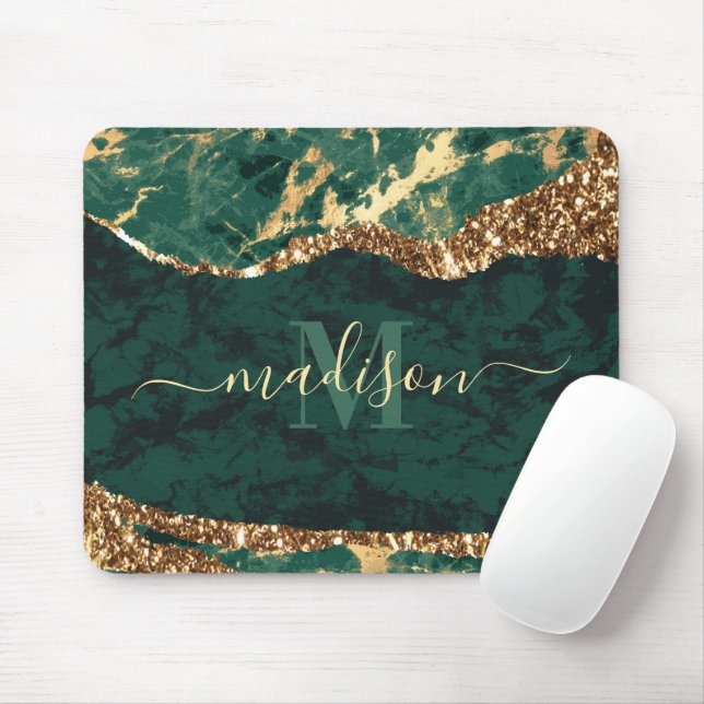 Mousepad Mármore Verde e Dourado (Com mouse)
