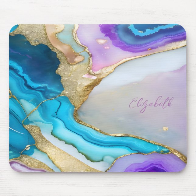 Mousepad Mármore Violeta Azul Dourado Legal (Frente)