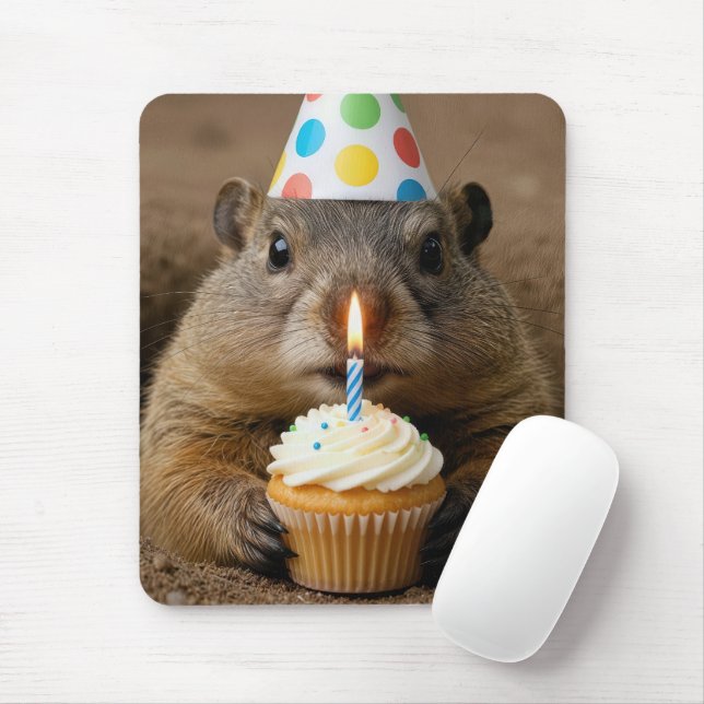 Mousepad Marmota Com um Bolo de Aniversário (Com mouse)