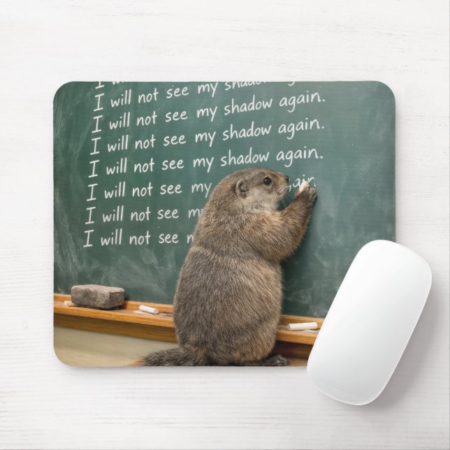 Mousepad Marmota Escrevendo Linhas em um Quadro Negro Verde (Com mouse)