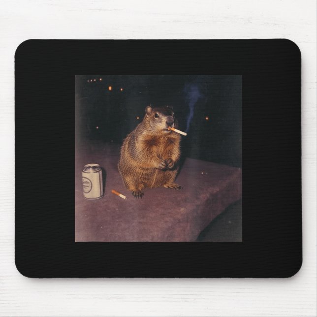 Mousepad Marmota fumando cigarro engraçado meme retrô da Ge (Frente)