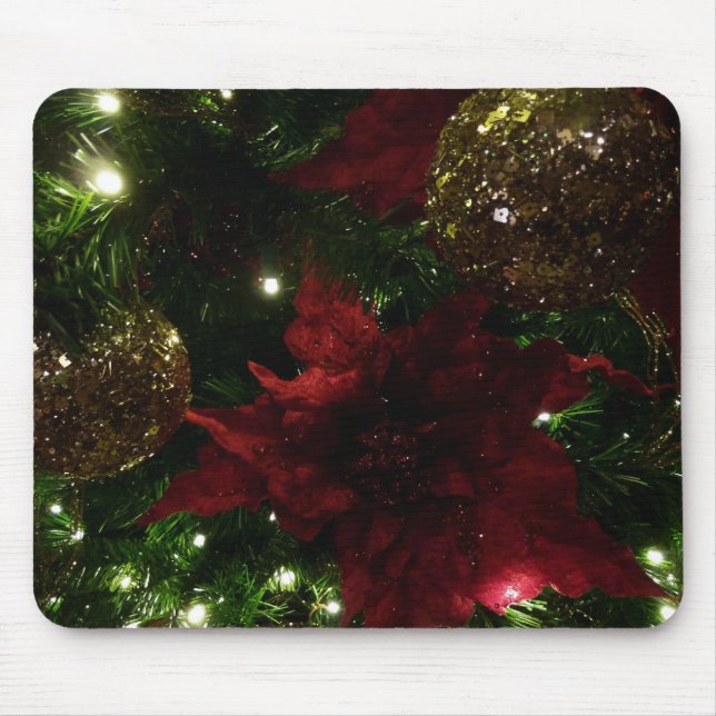 Mousepad Maroon e Dourada árvore de Natal I Foto de Férias (Frente)