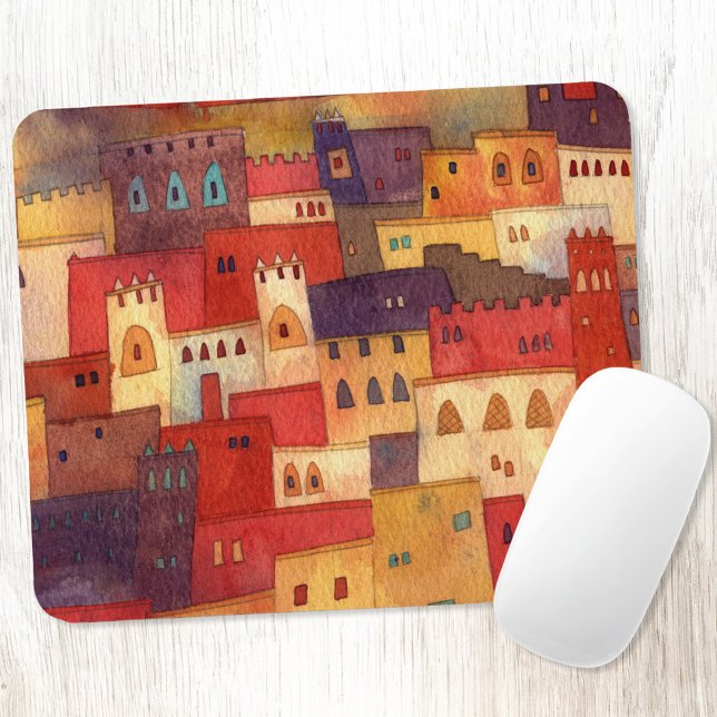 Mousepad Marrocos Watercolor (Morrocco watercolor townscape art mousemat)