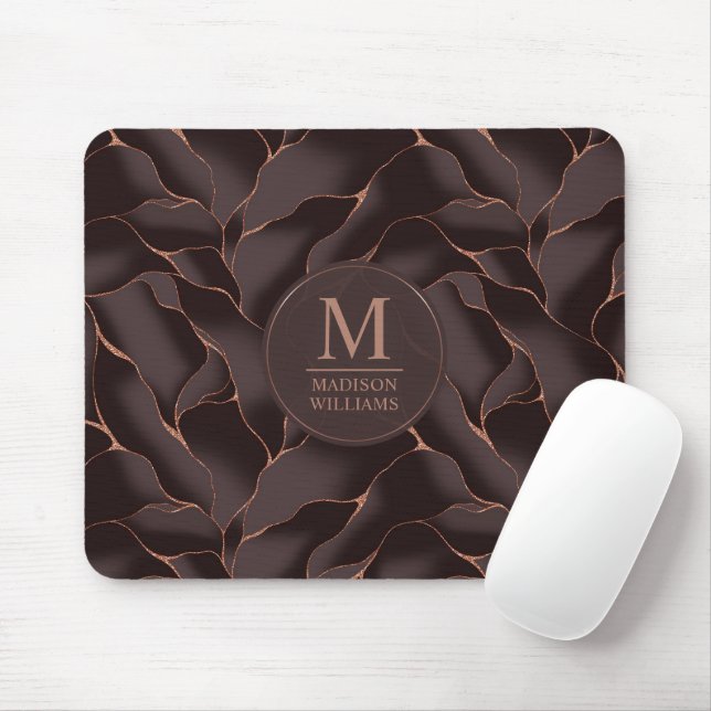 Mousepad Marrom Chocolate & Dourado Rosa Padrão de Onda Abs (Com mouse)