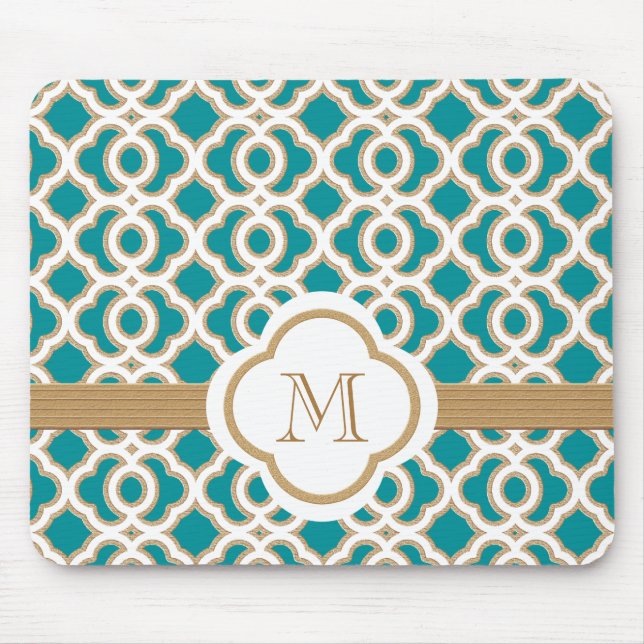 Mousepad Marroquino da cerceta e do ouro Monogrammed (Frente)