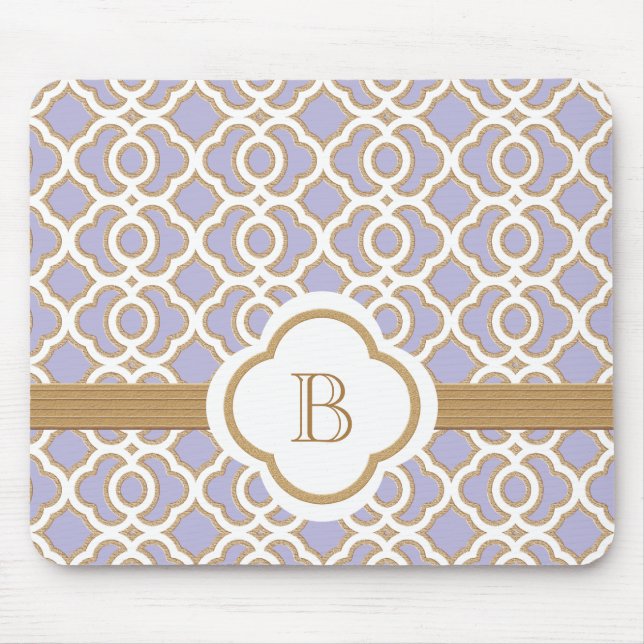 Mousepad Marroquino da lavanda e do ouro Monogrammed (Frente)