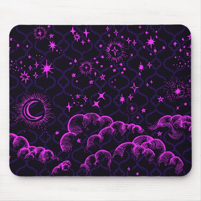 Mousepad marroquino "Lua e Estrelas" (Rosa) (Frente)