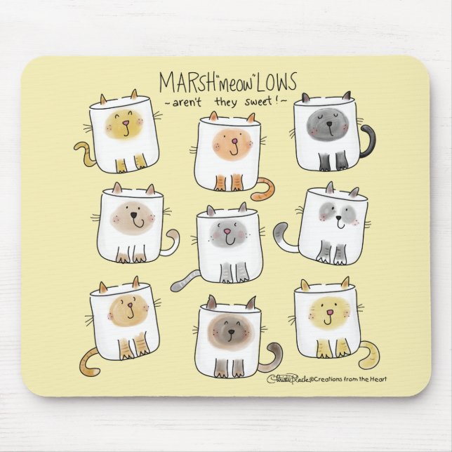 Mousepad MarSHmeowLOWS Whimsical Wordplay Cat Marshmallows (Frente)