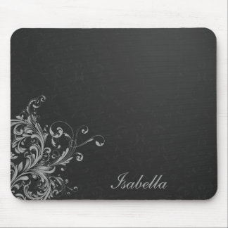 Mousepad Mártico branco preto Elegante com flor