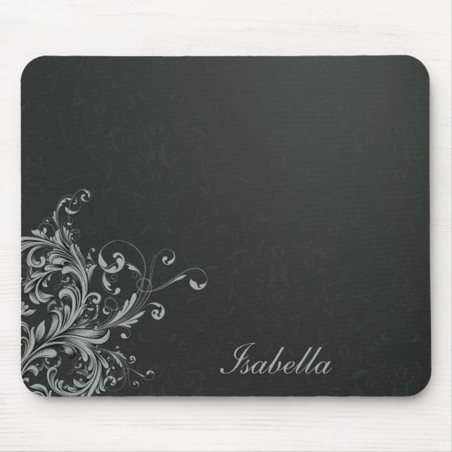 Mousepad Mártico branco preto Elegante com flor (Frente)
