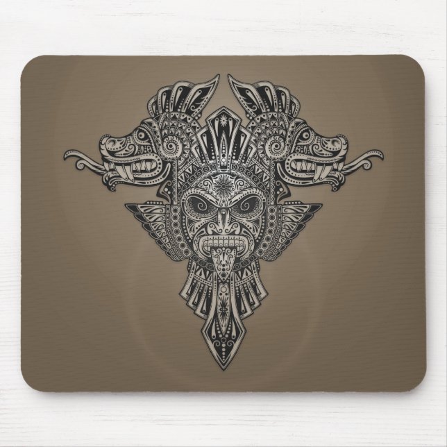 Mousepad Máscara asteca dos dragões (cinzenta) (Frente)