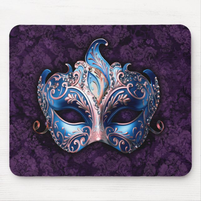 Mousepad Máscara Azul Elegante de Mascarada (Frente)