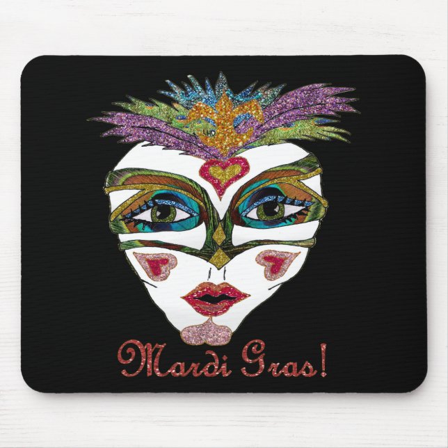 Mousepad Máscara Colorida Mardi Gras Glitter Feather (Frente)