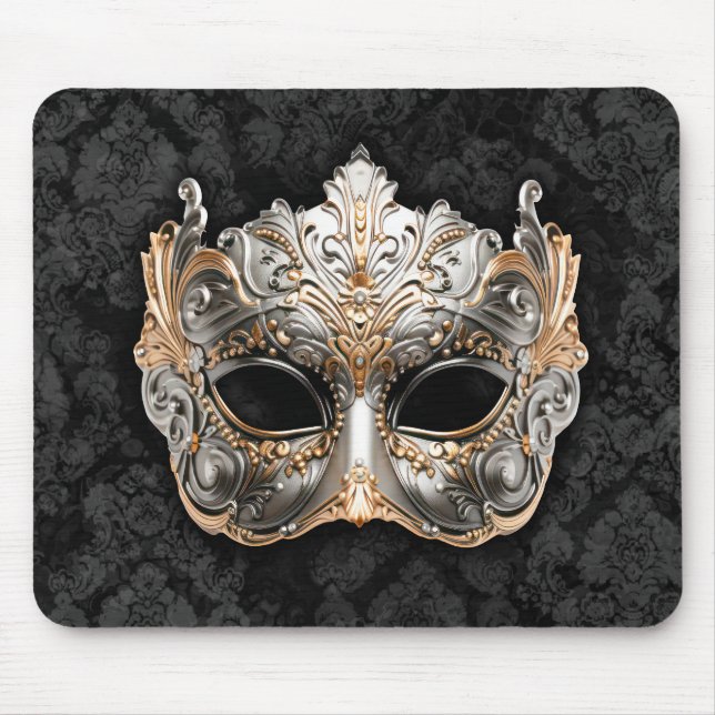 Mousepad Máscara de Baile Veneziana em Prata (Frente)