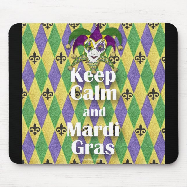 Mousepad Máscara de Bobo Mantenha a Calma e Mardi Gras (Frente)