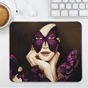 Mousepad Máscara de Borboleta Roxa Mulher Fantasia Elegante