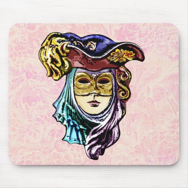Mousepad Máscara de mascarada no Padrão de Brocade Rosa Dus (Frente)