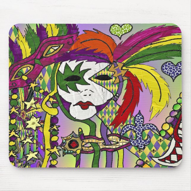 Mousepad Máscara de pena de Mardi Gras Psicodélica (Frente)