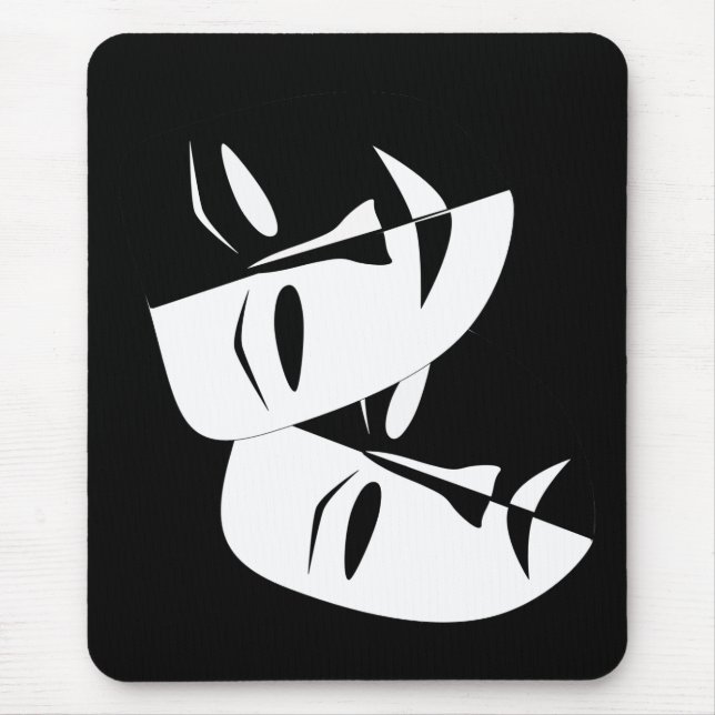 Mousepad Máscara de Teatro Branco e Preto da Tragédia da Co (Frente)