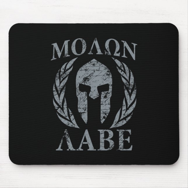 Mousepad Máscara do Guerreiro do Molon Labe Laurels em Pret (Frente)