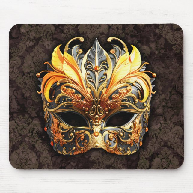 Mousepad Máscara Dourada de Mascarada Veneziana (Frente)