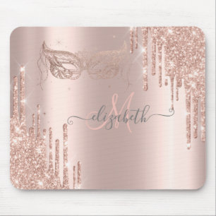 Mousepad Máscara Dourada Rosa com Efeito de Gotas Brilhante