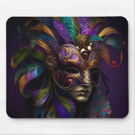 MOUSEPAD MÁSCARA E PENAS DOURADAS MARDI MARDI PURPEN VERDE