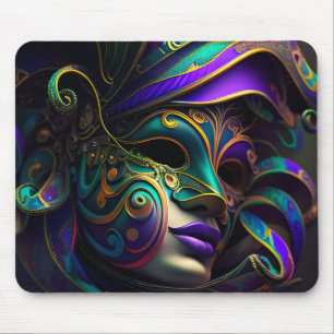 MOUSEPAD MÁSCARA E PENAS DOURADAS MARDI MARDI PURPEN VERDE