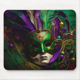 MOUSEPAD MÁSCARA E PENAS DOURADAS MARDI MARDI PURPEN VERDE
