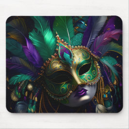 MOUSEPAD MÁSCARA E PENAS DOURADAS MARDI MARDI PURPEN VERDE