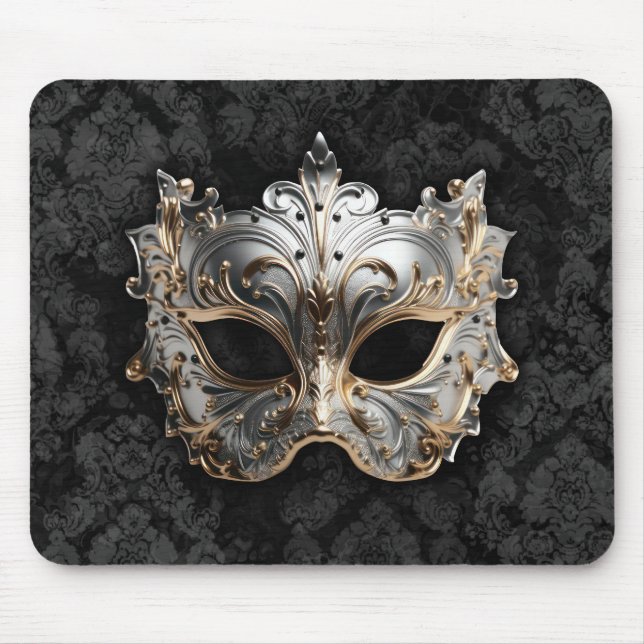 Mousepad Máscara Embelezada com Detalhes em Ouro e Prata (Frente)