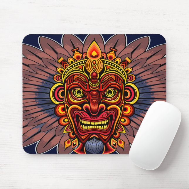 Mousepad Máscara Ritual do Rei Guerreiro Tribal (Com mouse)