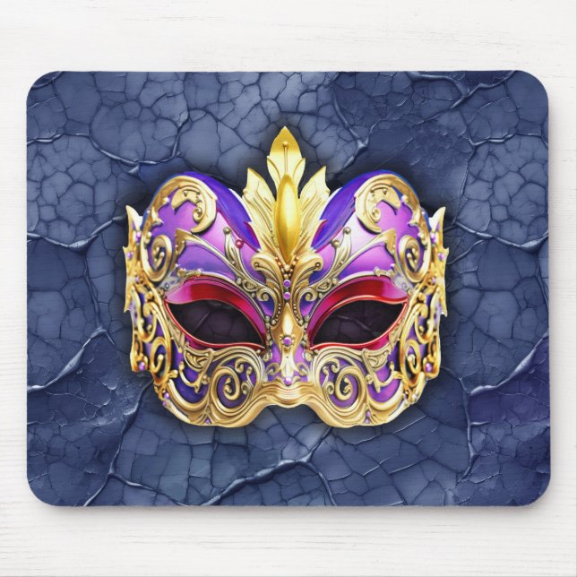 Mousepad Máscara Veneziana Decorativa sobre Marinho Escuro  (Frente)
