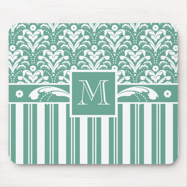 Mousepad Máscara Verde Elegante com seu monograma (Frente)