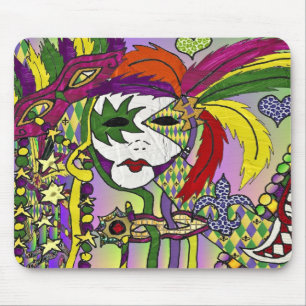 Mousepad Máscaras de Penas do Mardi Gras Psicodélico Presen