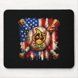 Mousepad Mascote de beisebol de macaco engraçado com bandei