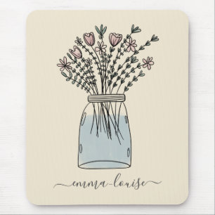 Mousepad Mason Jar Hand, Flores bonito, Monograma
