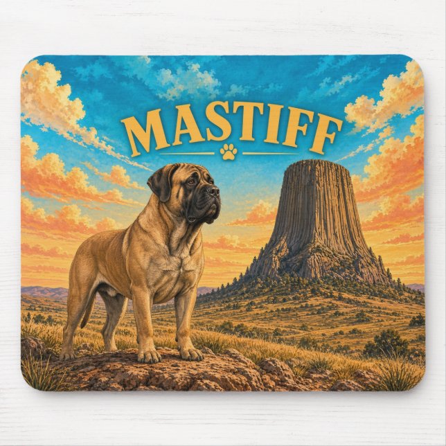 Mousepad Mastiff, Devils Tower Aquarela Vintage (Frente)