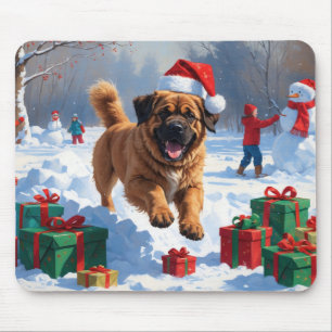Mousepad Mastim Tibetano Correndo na Neve com Chapéu de Nat