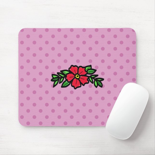 Mousepad Mato de Mouse Rosa de Tradição Vermelha Polkadot R (Com mouse)
