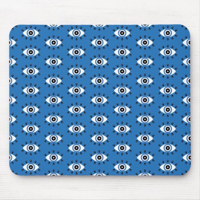 Mousepad Mau de Olho Grego Padrão Azul Preto Branco (Frente)