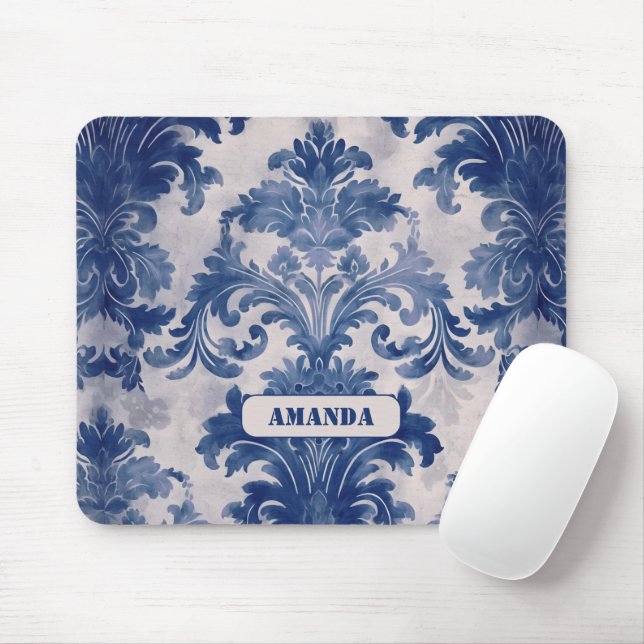 Mousepad Mau legado Dó azul toile de jouy monograma (Com mouse)