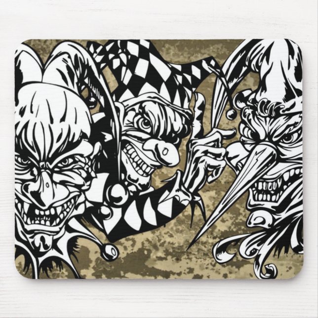 Mousepad Mau, palhaços assustadores (Frente)