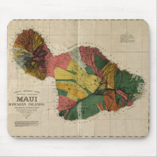 Mousepad Maui - Vintage Antiquarian Hawaii Survey Map, 1885