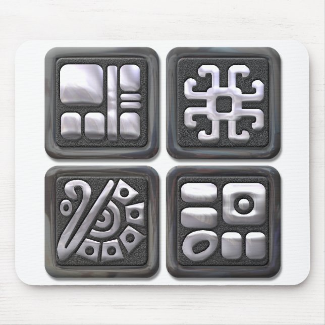 Mousepad Mayan Glyphs-black e prata (Frente)